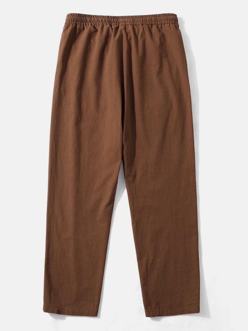 Pantalon Uni Décontracté À Cordon De Serrage Pour Hommes 100% Coton De Couleur Unie