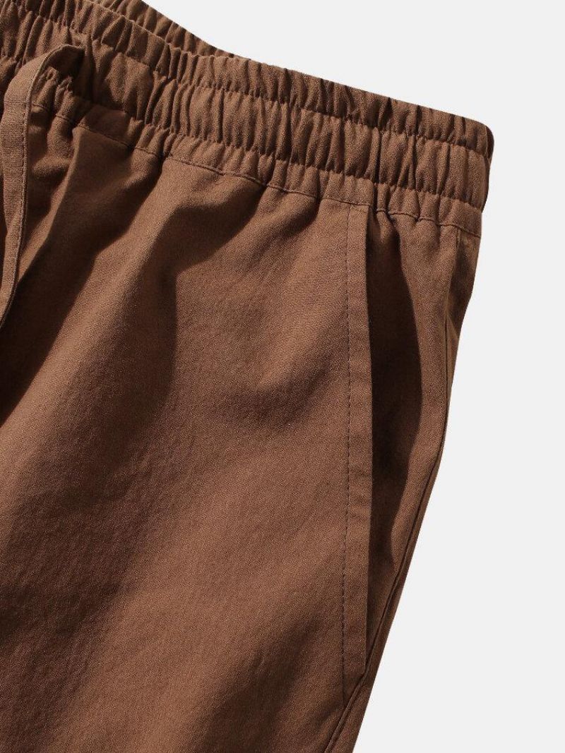 Pantalon Uni Décontracté À Cordon De Serrage Pour Hommes 100% Coton De Couleur Unie