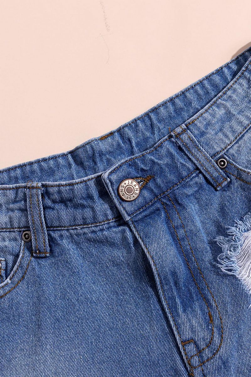 Short En Denim D'aspect Usé À Taille Haute