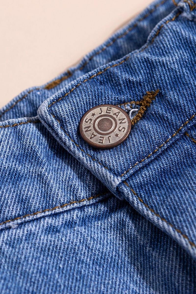 Short En Denim D'aspect Usé À Taille Haute