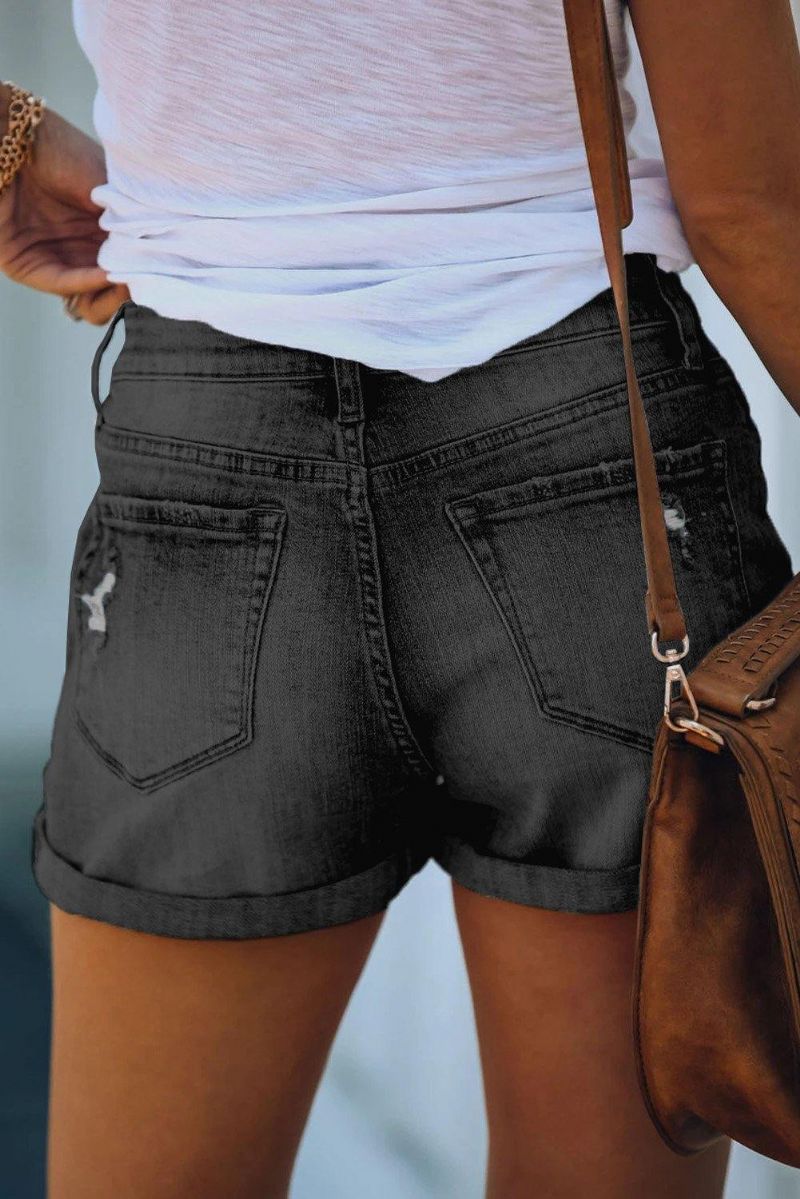 Short En Denim À Double Bouton Et Revers