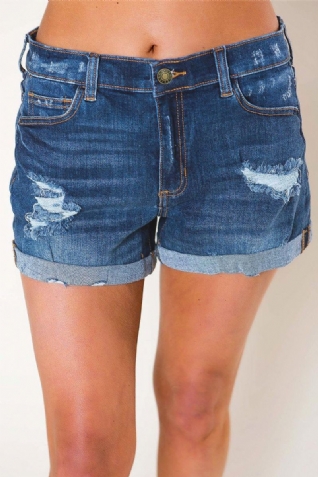 Short En Denim Plié À Délavage Moyen