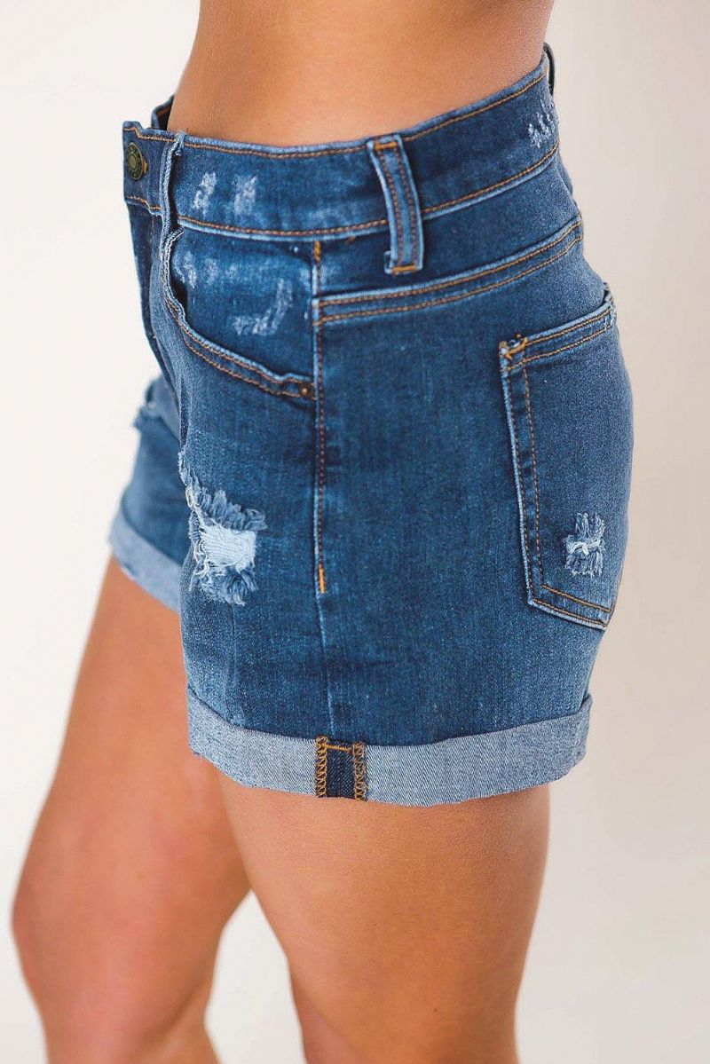 Short En Denim Plié À Délavage Moyen