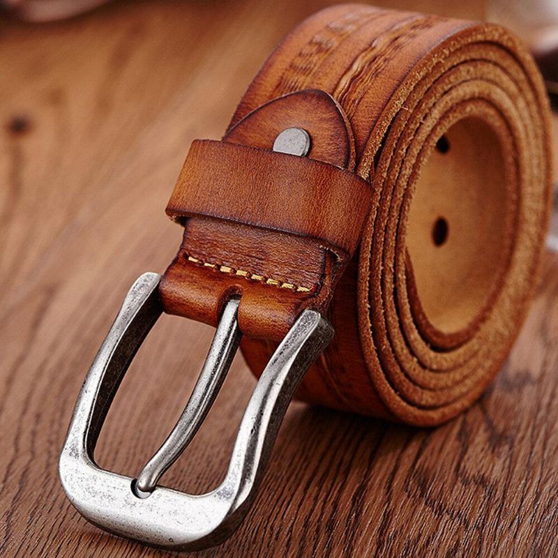 Ceinture En Cuir Véritable Pour Hommes Ceinture Décontractée Ceinture Rétro À Épingle Lisse