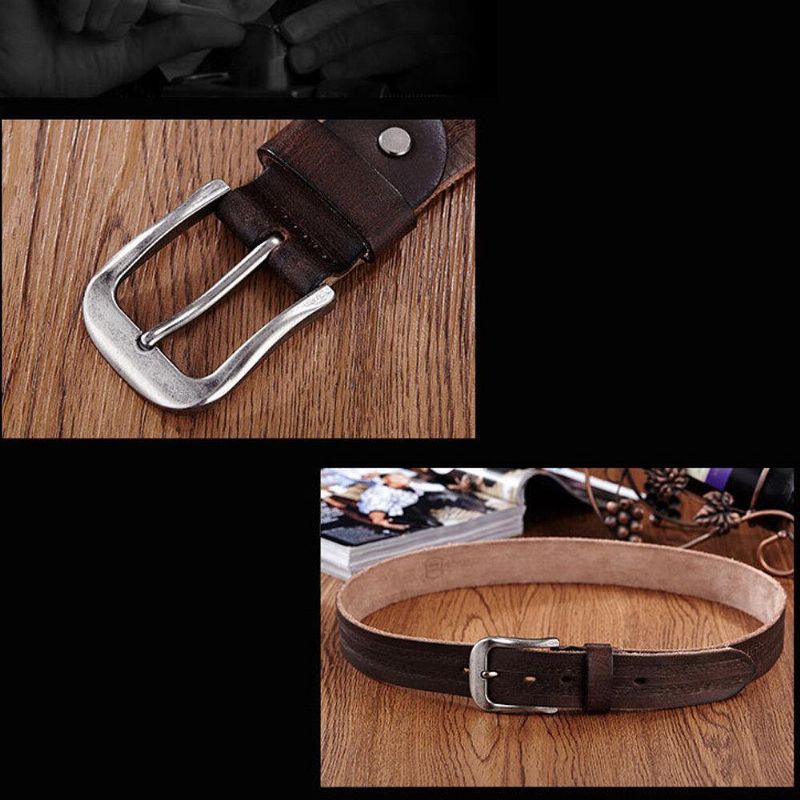 Ceinture En Cuir Véritable Pour Hommes Ceinture Décontractée Ceinture Rétro À Épingle Lisse