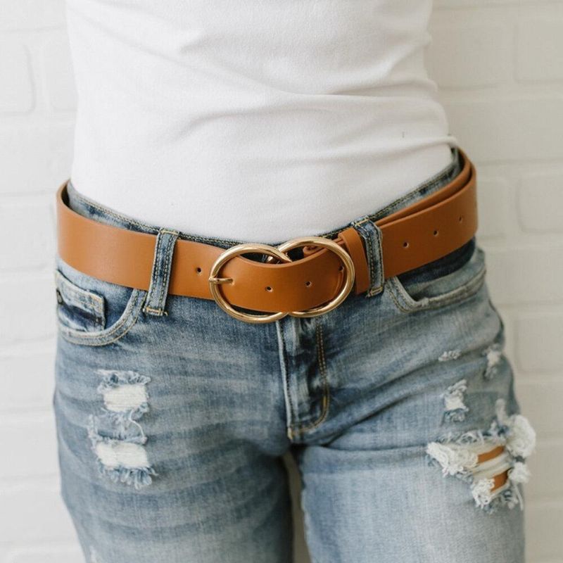 Ceinture De Pantalon À Double Boucle En Cuir Pu Pour Femme