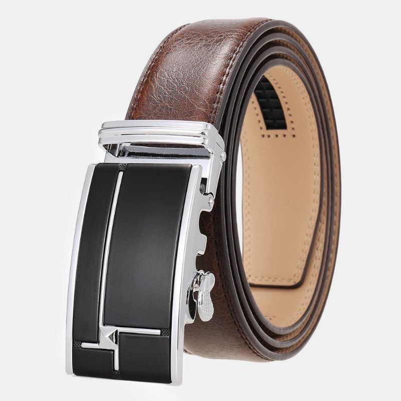 Hommes Cuir Véritable Rectangulaire Alliage Boucle Automatique 3.5 cm Casual Business Wild Ceinture