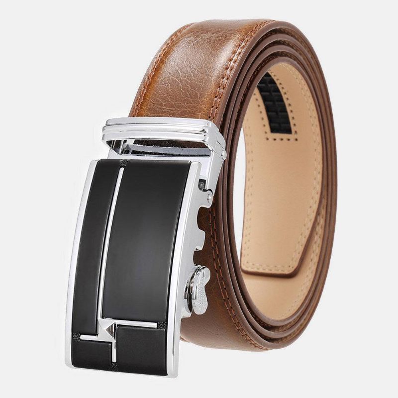 Hommes Cuir Véritable Rectangulaire Alliage Boucle Automatique 3.5 cm Casual Business Wild Ceinture