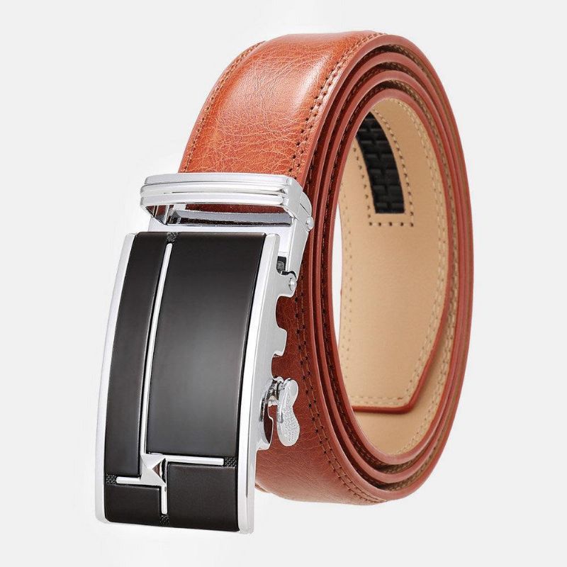 Hommes Cuir Véritable Rectangulaire Alliage Boucle Automatique 3.5 cm Casual Business Wild Ceinture