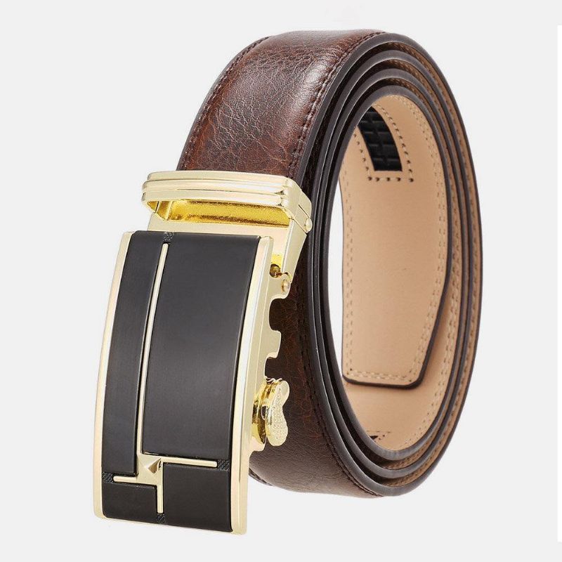 Hommes Cuir Véritable Rectangulaire Alliage Boucle Automatique 3.5 cm Casual Business Wild Ceinture