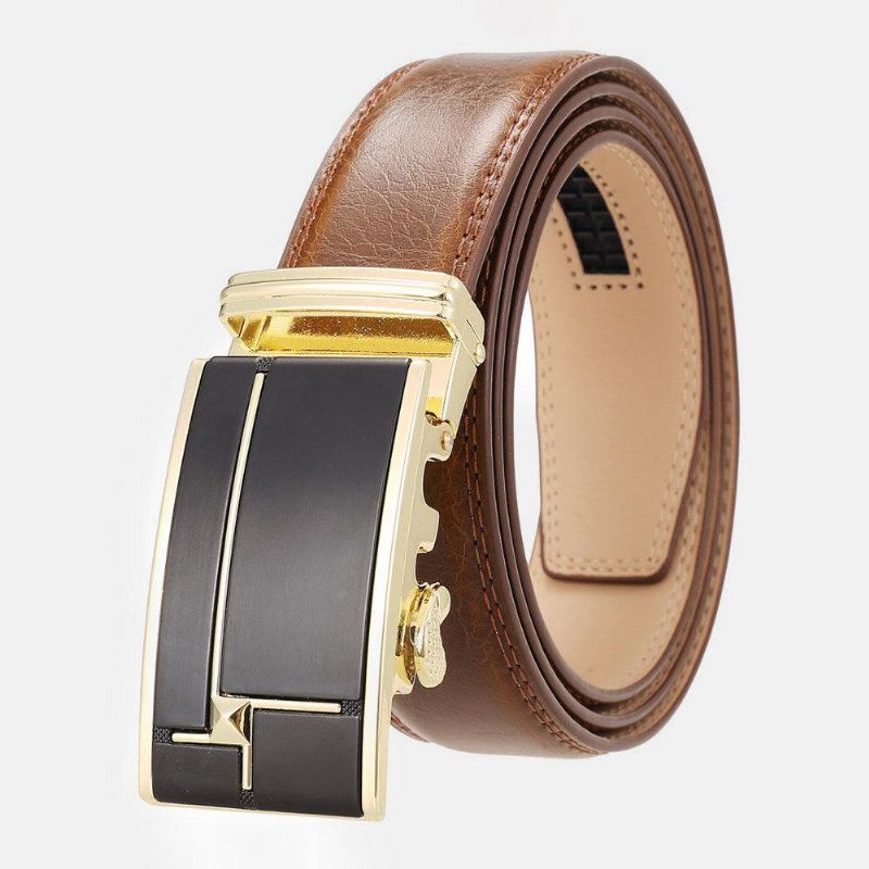 Hommes Cuir Véritable Rectangulaire Alliage Boucle Automatique 3.5 cm Casual Business Wild Ceinture