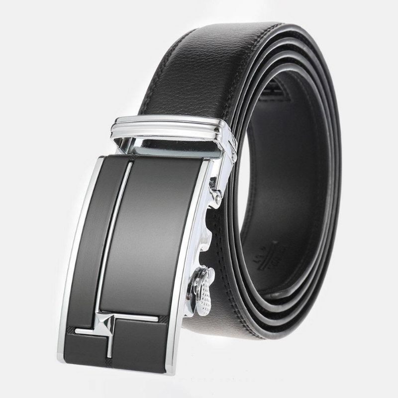 Hommes Cuir Véritable Rectangulaire Alliage Boucle Automatique 3.5 cm Casual Business Wild Ceinture