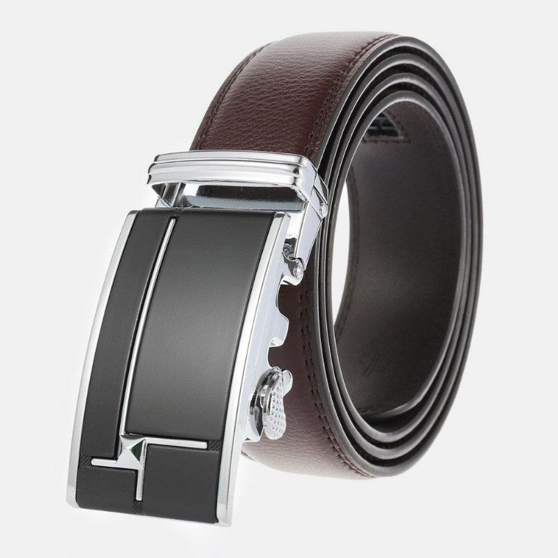 Hommes Cuir Véritable Rectangulaire Alliage Boucle Automatique 3.5 cm Casual Business Wild Ceinture