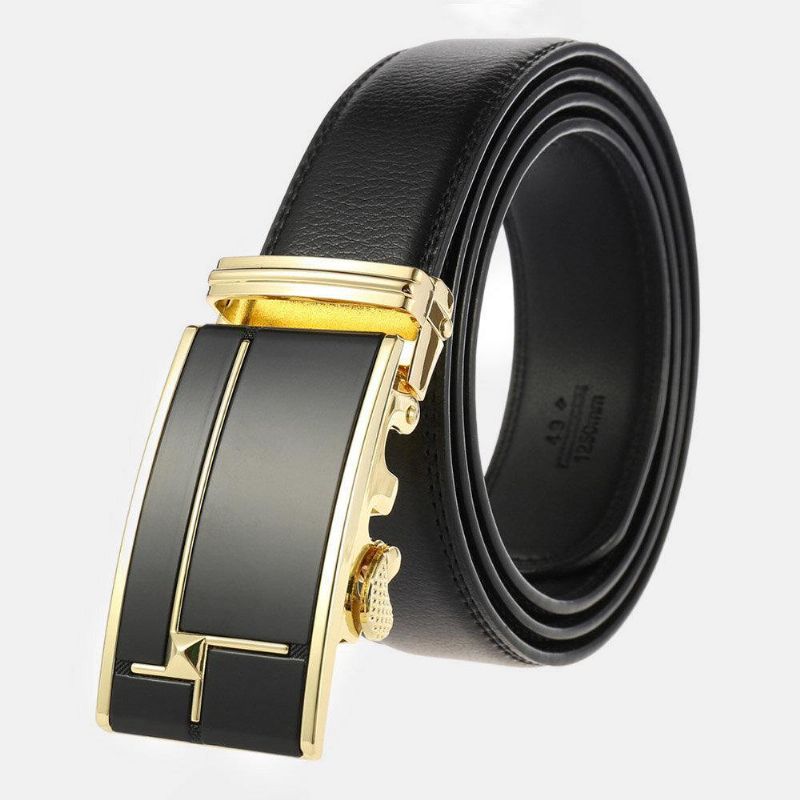 Hommes Cuir Véritable Rectangulaire Alliage Boucle Automatique 3.5 cm Casual Business Wild Ceinture