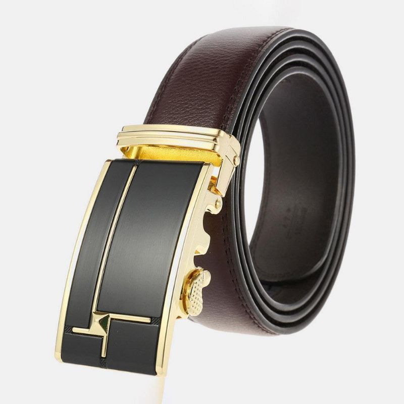 Hommes Cuir Véritable Rectangulaire Alliage Boucle Automatique 3.5 cm Casual Business Wild Ceinture