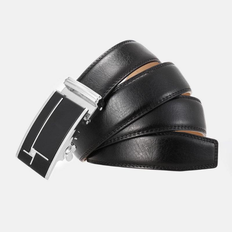 Hommes Cuir Véritable Rectangulaire Alliage Boucle Automatique 3.5 cm Casual Business Wild Ceinture