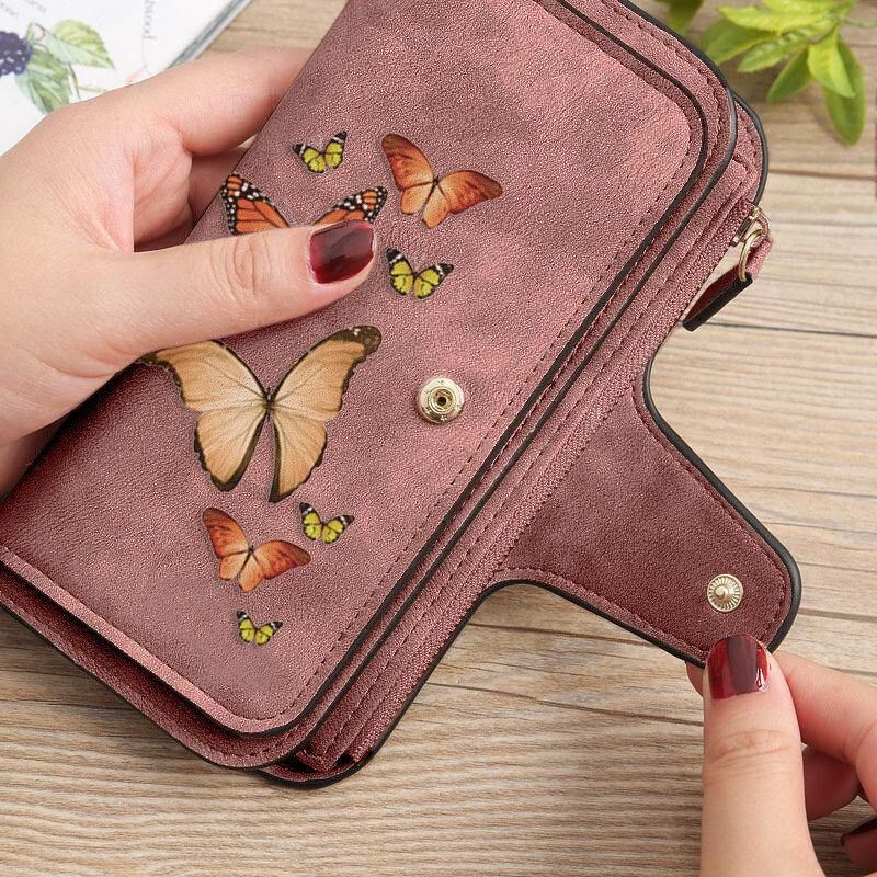 Femmes Butterfly Wallet Purse 14 Card Slot Phone Bag