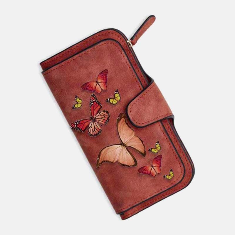 Femmes Butterfly Wallet Purse 14 Card Slot Phone Bag