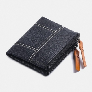 Femmes En Cuir Véritable Bifold Moraillon Fermeture Éclair Court Multi-cartes Fentes Porte-monnaie Pince À Billets Portefeuille