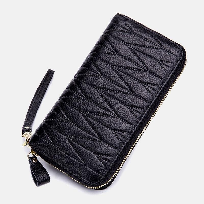 Femmes En Cuir Véritable Rfid Organ Design Multi-card Slot Clutch Purse Long Wallet