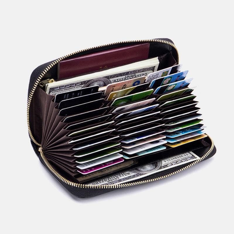 Femmes En Cuir Véritable Rfid Organ Design Multi-card Slot Clutch Purse Long Wallet