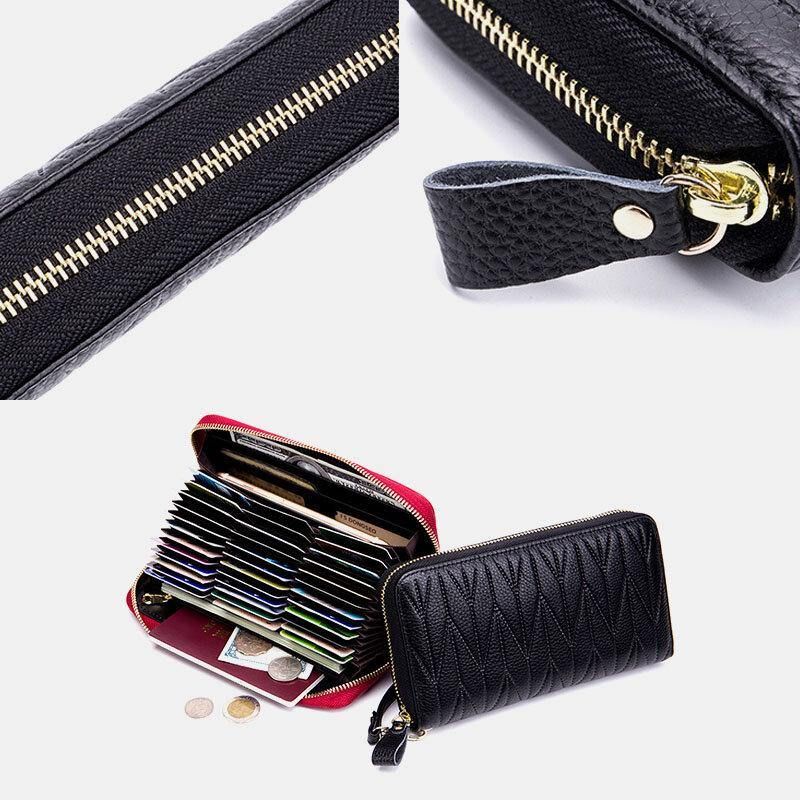 Femmes En Cuir Véritable Rfid Organ Design Multi-card Slot Clutch Purse Long Wallet