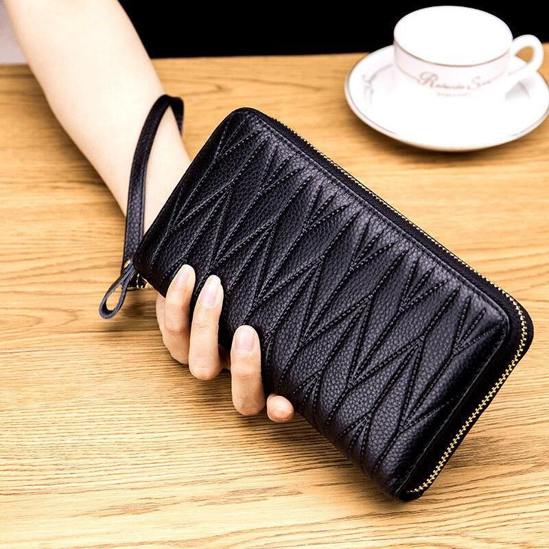 Femmes En Cuir Véritable Rfid Organ Design Multi-card Slot Clutch Purse Long Wallet