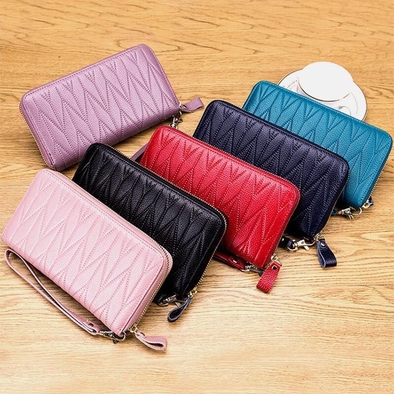 Femmes En Cuir Véritable Rfid Organ Design Multi-card Slot Clutch Purse Long Wallet