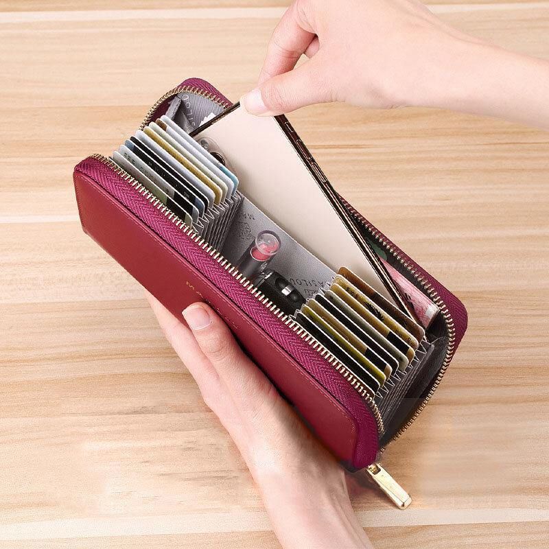 Femmes Longue Grande Capacité En Cuir Véritable Portefeuille Simple Rfid Anti-vol 6.5 Pouces Pochette Portefeuille Multi-cartes Fentes Porte-carte Sac À Main