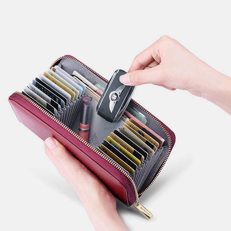 Femmes Longue Grande Capacité En Cuir Véritable Portefeuille Simple Rfid Anti-vol 6.5 Pouces Pochette Portefeuille Multi-cartes Fentes Porte-carte Sac À Main