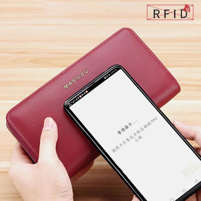 Femmes Longue Grande Capacité En Cuir Véritable Portefeuille Simple Rfid Anti-vol 6.5 Pouces Pochette Portefeuille Multi-cartes Fentes Porte-carte Sac À Main