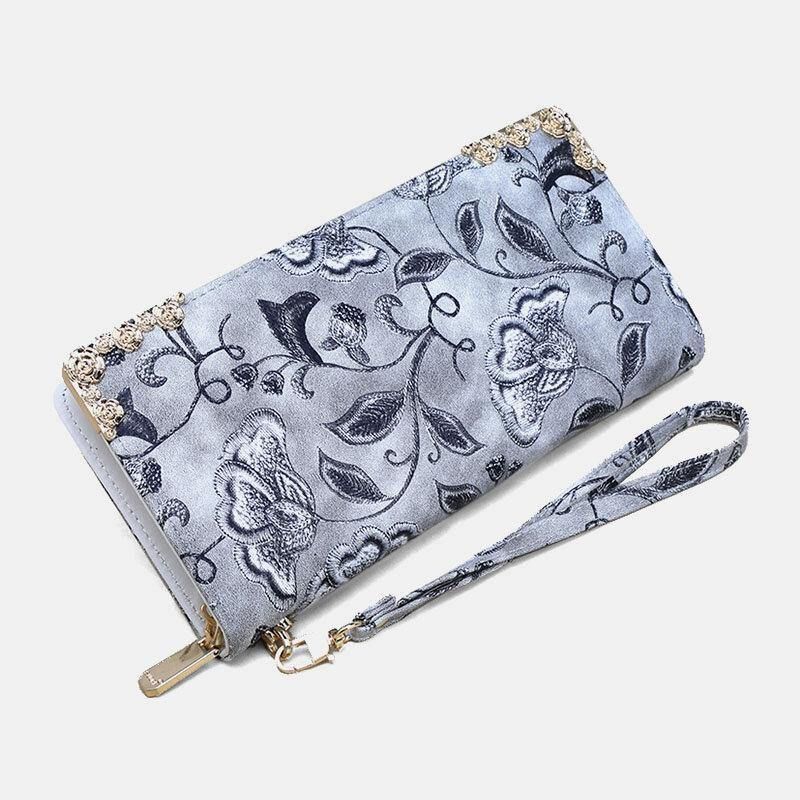 Femmes Pu Cuir Motif De Broderie Florale Pochette Sac À Main Grande Capacité Porte-carte Portefeuille