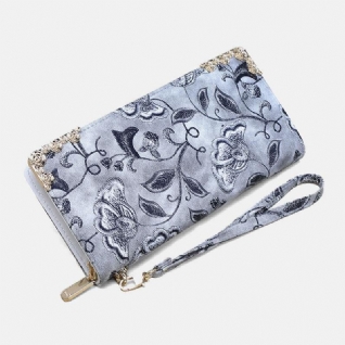 Femmes Pu Cuir Motif De Broderie Florale Pochette Sac À Main Grande Capacité Porte-carte Portefeuille