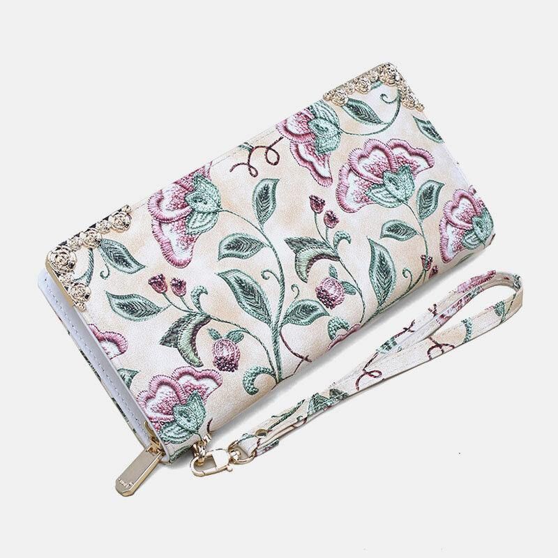 Femmes Pu Cuir Motif De Broderie Florale Pochette Sac À Main Grande Capacité Porte-carte Portefeuille