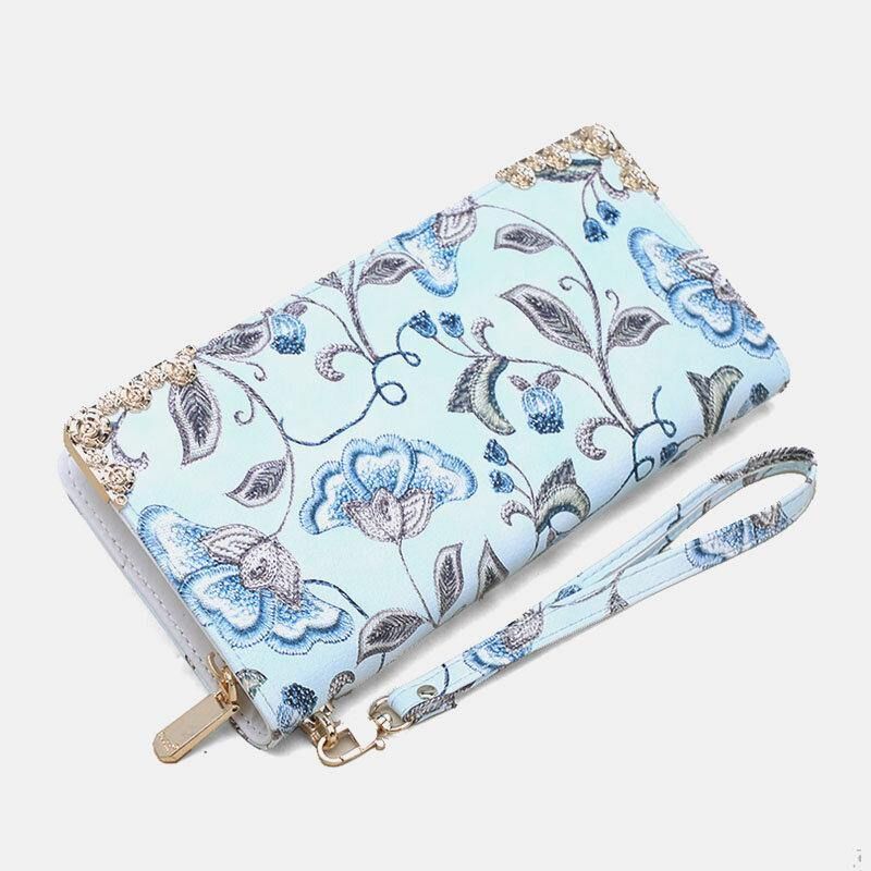 Femmes Pu Cuir Motif De Broderie Florale Pochette Sac À Main Grande Capacité Porte-carte Portefeuille