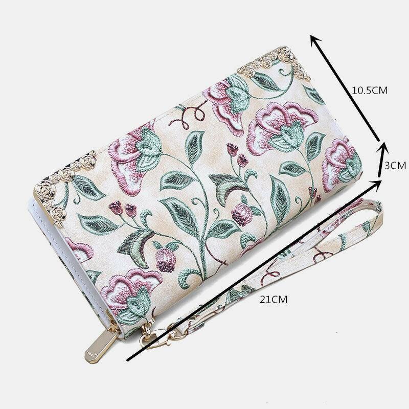 Femmes Pu Cuir Motif De Broderie Florale Pochette Sac À Main Grande Capacité Porte-carte Portefeuille