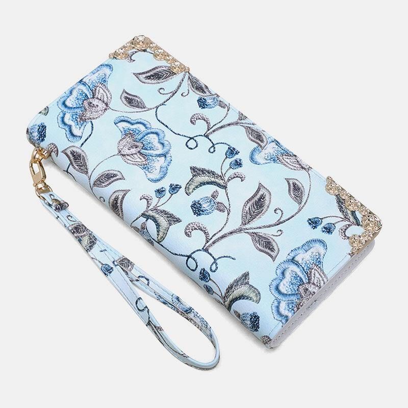 Femmes Pu Cuir Motif De Broderie Florale Pochette Sac À Main Grande Capacité Porte-carte Portefeuille