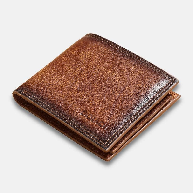 Hommes En Cuir Véritable Court Rfid Antivol Multi-cartes Fente Porte-carte Porte-monnaie Portefeuille Peau De Vache Pince À Billets