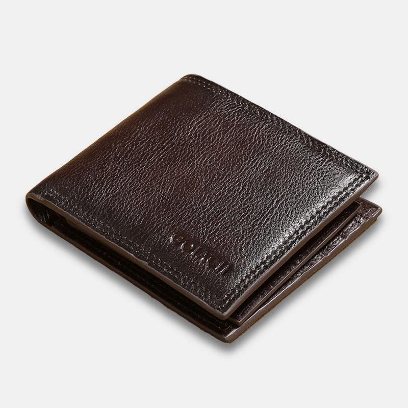 Hommes En Cuir Véritable Court Rfid Antivol Multi-cartes Fente Porte-carte Porte-monnaie Portefeuille Peau De Vache Pince À Billets