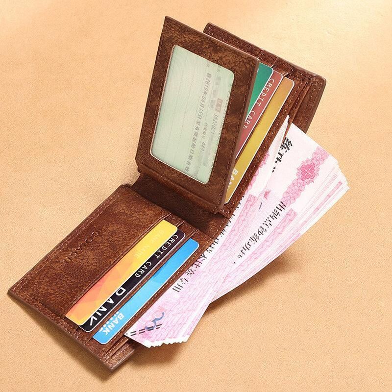 Hommes En Cuir Véritable Court Rfid Antivol Multi-cartes Fente Porte-carte Porte-monnaie Portefeuille Peau De Vache Pince À Billets