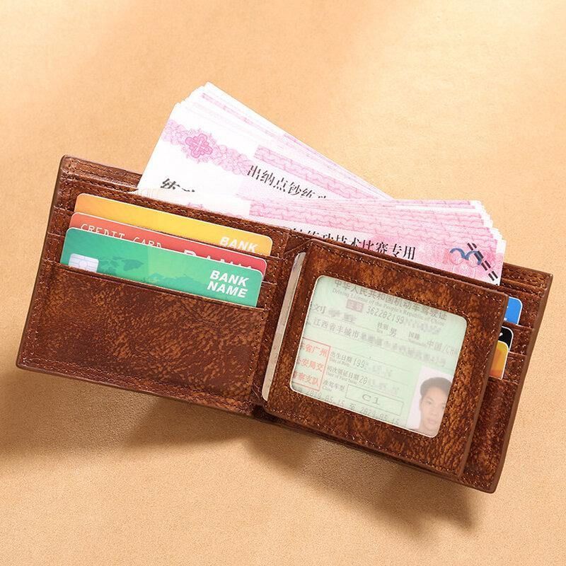 Hommes En Cuir Véritable Court Rfid Antivol Multi-cartes Fente Porte-carte Porte-monnaie Portefeuille Peau De Vache Pince À Billets