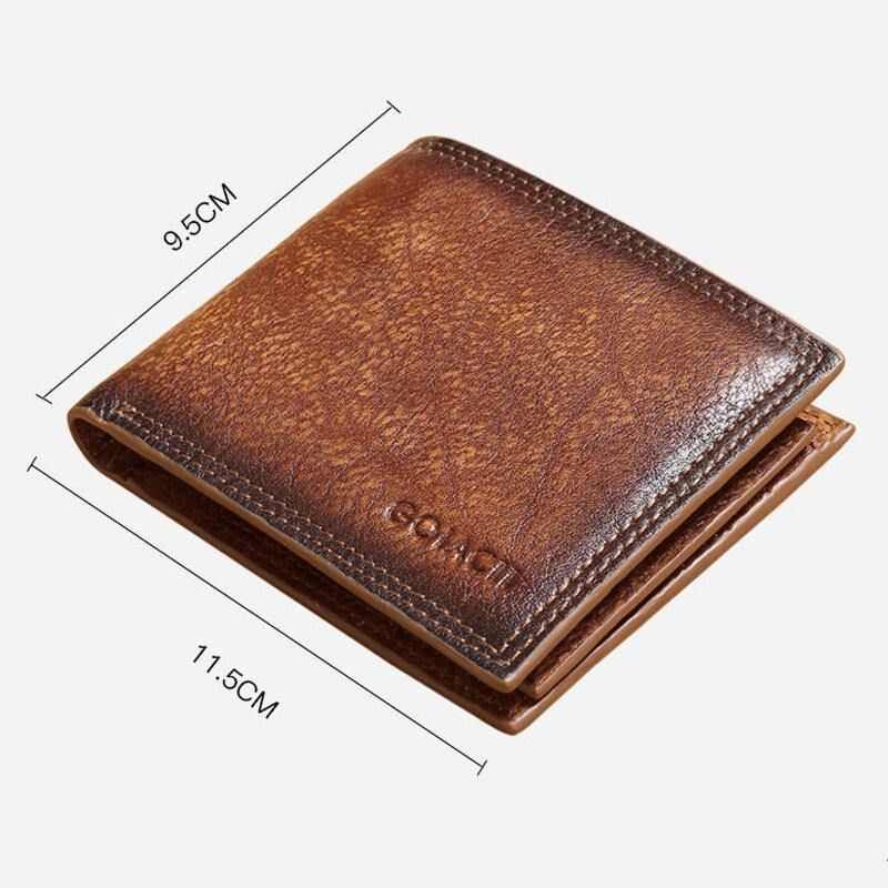 Hommes En Cuir Véritable Court Rfid Antivol Multi-cartes Fente Porte-carte Porte-monnaie Portefeuille Peau De Vache Pince À Billets