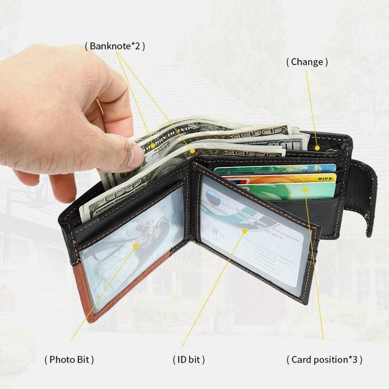 Hommes En Cuir Véritable À Deux Volets Rfid Antivol Fente Multi-cartes Rétro Décontracté Porte-carte Porte-monnaie