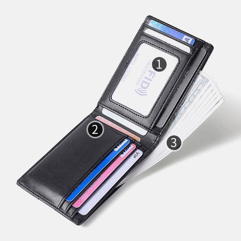 Hommes En Cuir Véritable Rfid Anti-vol Push Card Slot Multi-slot License Case Card Holder Wallet