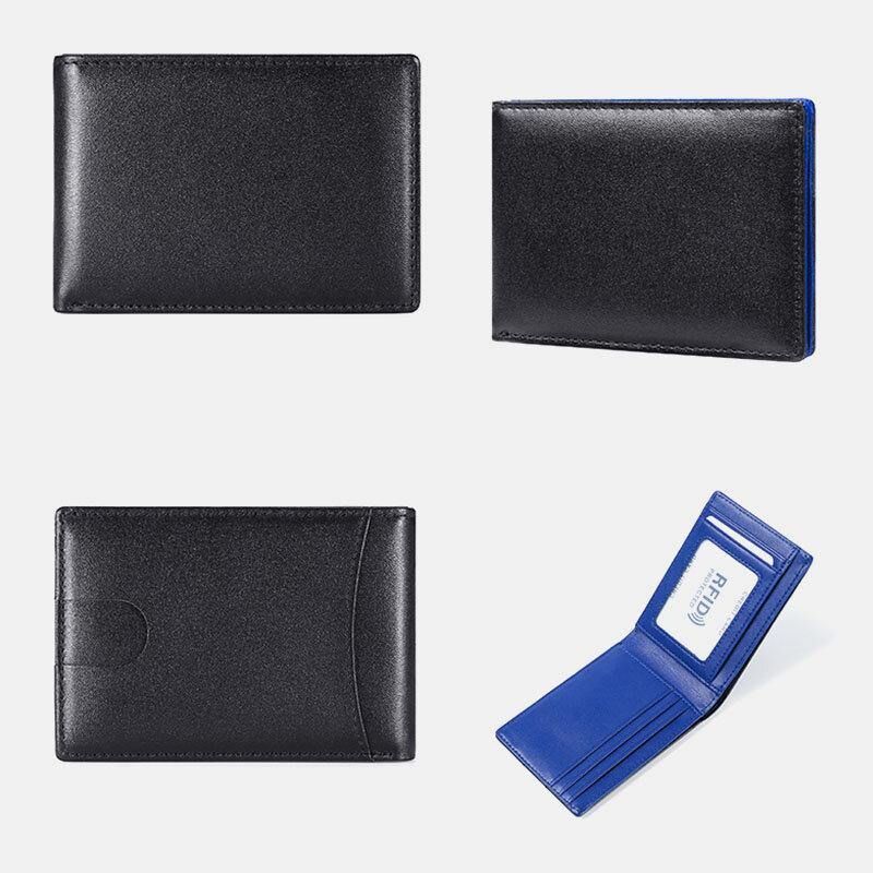 Hommes En Cuir Véritable Rfid Anti-vol Push Card Slot Multi-slot License Case Card Holder Wallet