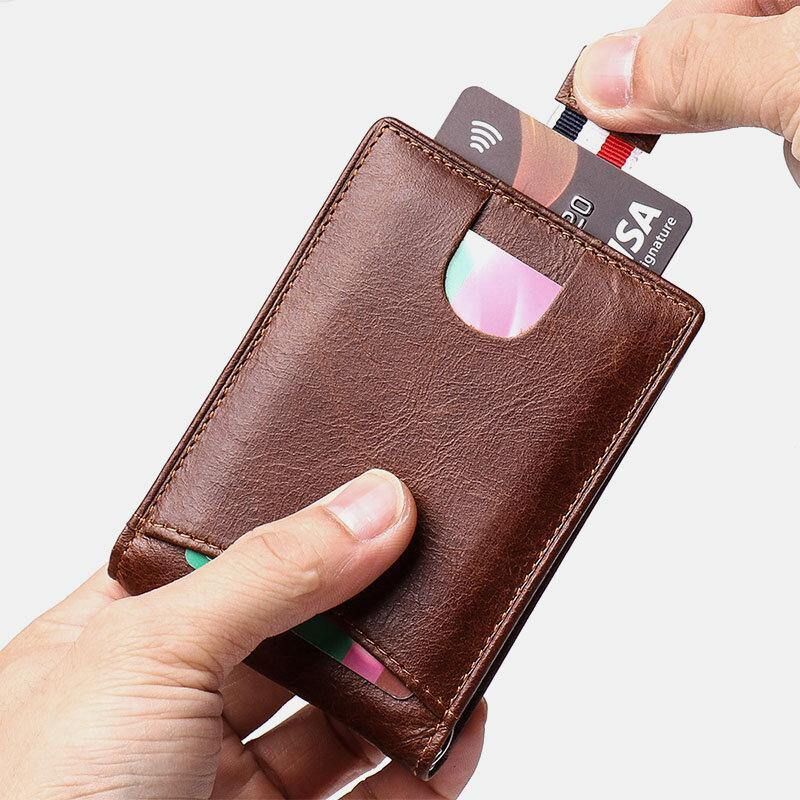 Hommes En Cuir Véritable Vintage Affaires Peau De Vache Rfid Multi-carte Fente Pince À Billets Porte-carte Portefeuille