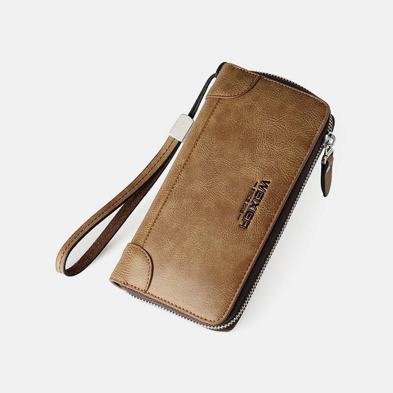 Hommes Faux Cuir Multi-slots Rétro Affaires Grande Capacité 5.5 Pouces Téléphone Sac Pochette Sac À Main Porte-carte Portefeuille