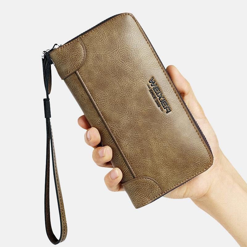 Hommes Faux Cuir Multi-slots Rétro Affaires Grande Capacité 5.5 Pouces Téléphone Sac Pochette Sac À Main Porte-carte Portefeuille