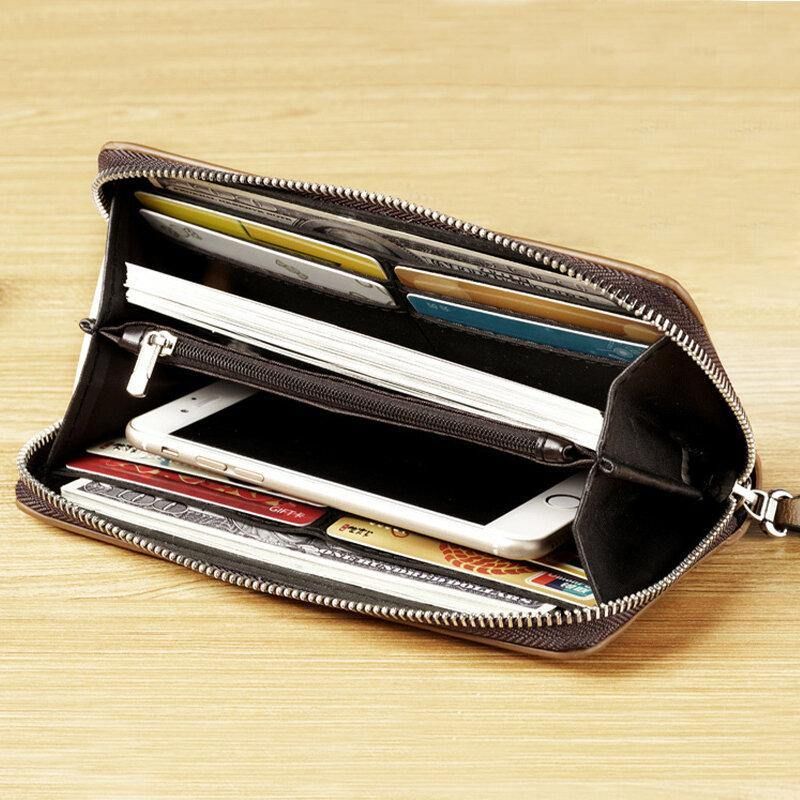 Hommes Faux Cuir Multi-slots Rétro Affaires Grande Capacité 5.5 Pouces Téléphone Sac Pochette Sac À Main Porte-carte Portefeuille