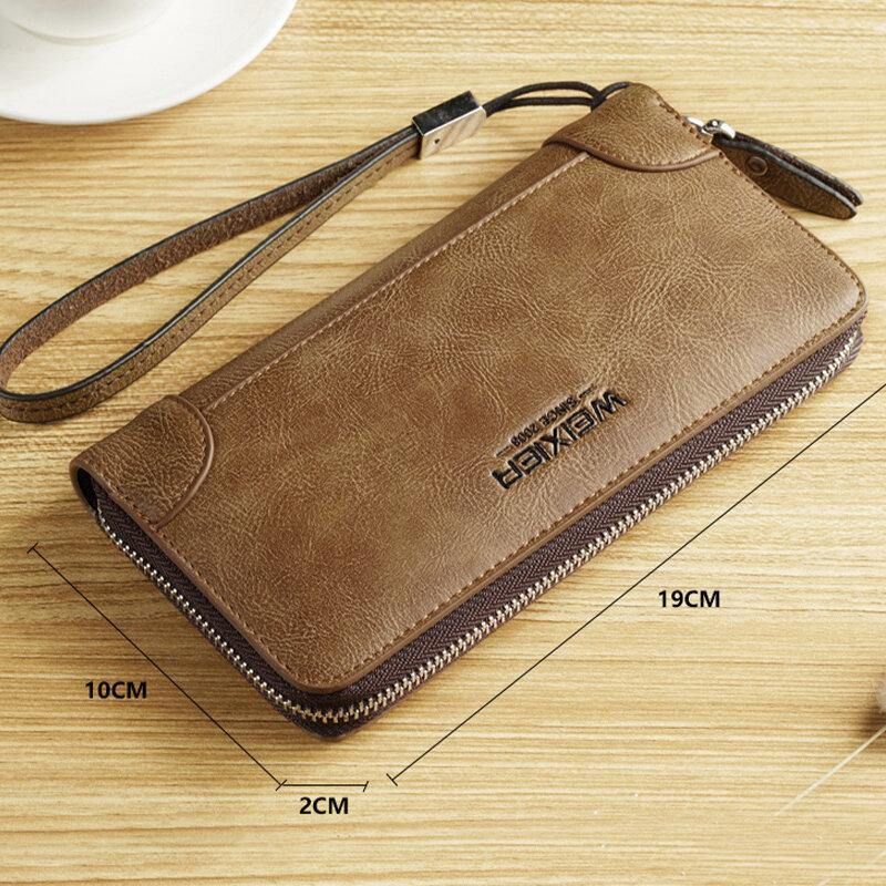 Hommes Faux Cuir Multi-slots Rétro Affaires Grande Capacité 5.5 Pouces Téléphone Sac Pochette Sac À Main Porte-carte Portefeuille